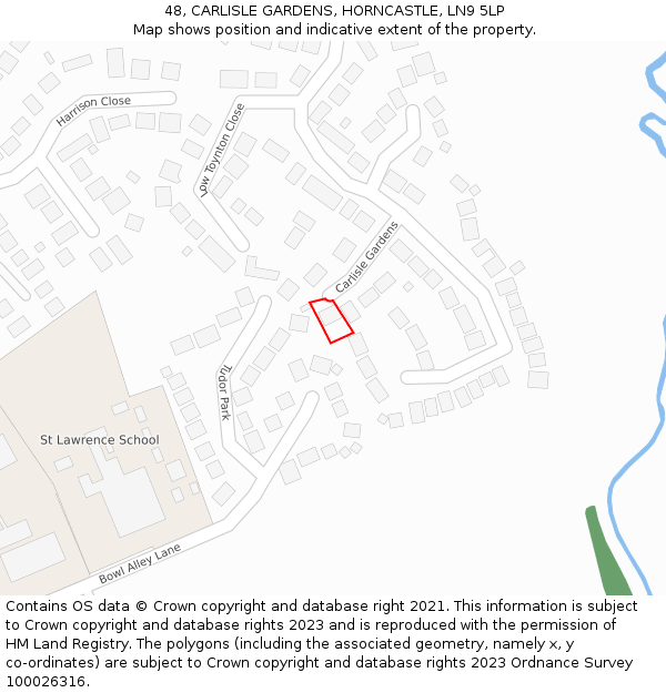 48, CARLISLE GARDENS, HORNCASTLE, LN9 5LP: Location map and indicative extent of plot