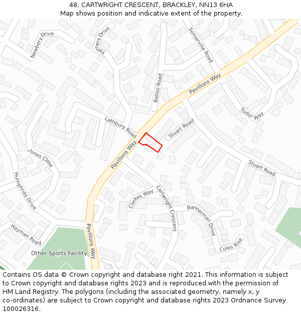 48, CARTWRIGHT CRESCENT, BRACKLEY, NN13 6HA: Location map and indicative extent of plot