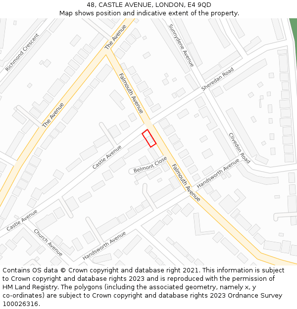 48, CASTLE AVENUE, LONDON, E4 9QD: Location map and indicative extent of plot