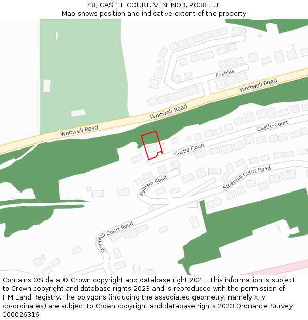 48, CASTLE COURT, VENTNOR, PO38 1UE: Location map and indicative extent of plot