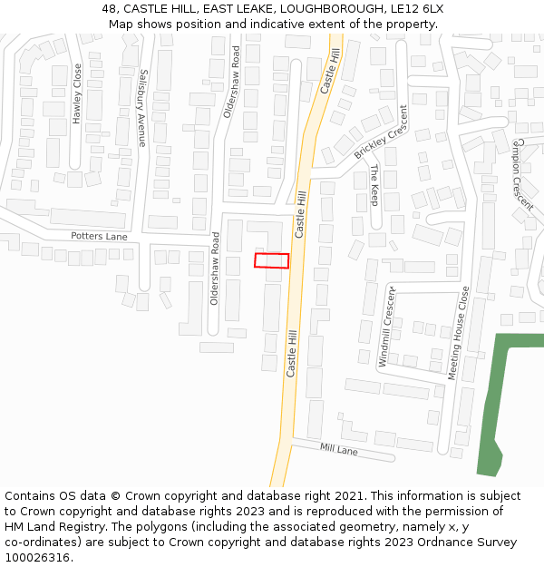 48, CASTLE HILL, EAST LEAKE, LOUGHBOROUGH, LE12 6LX: Location map and indicative extent of plot