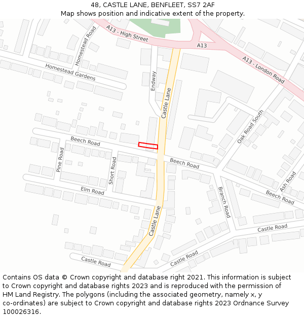 48, CASTLE LANE, BENFLEET, SS7 2AF: Location map and indicative extent of plot