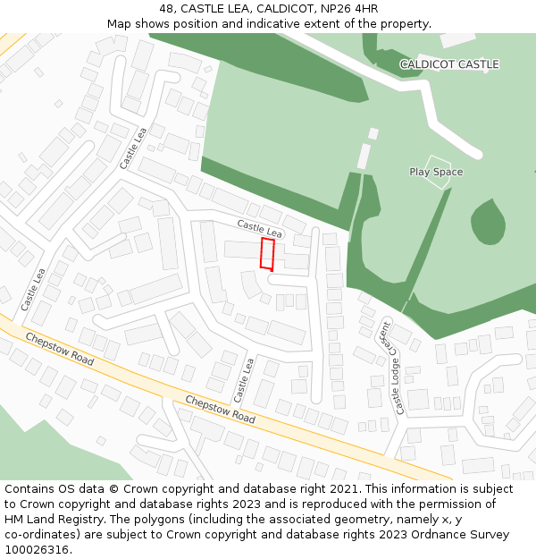 48, CASTLE LEA, CALDICOT, NP26 4HR: Location map and indicative extent of plot