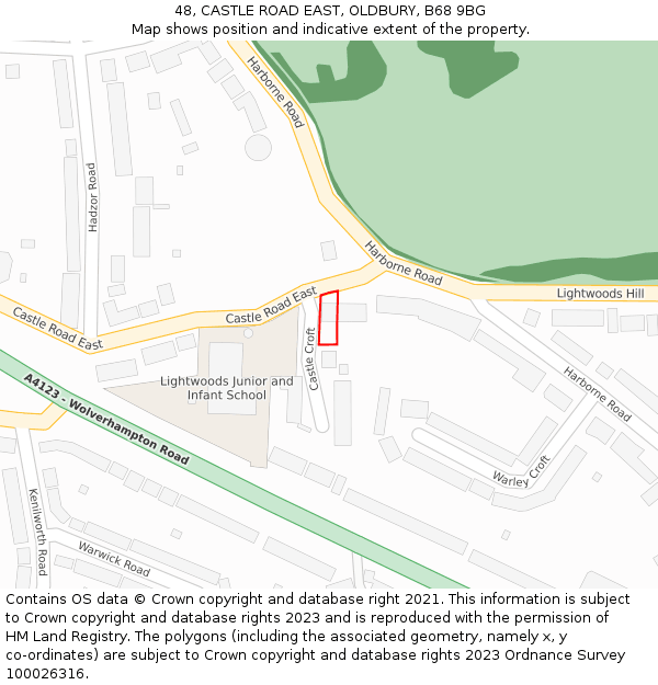 48, CASTLE ROAD EAST, OLDBURY, B68 9BG: Location map and indicative extent of plot