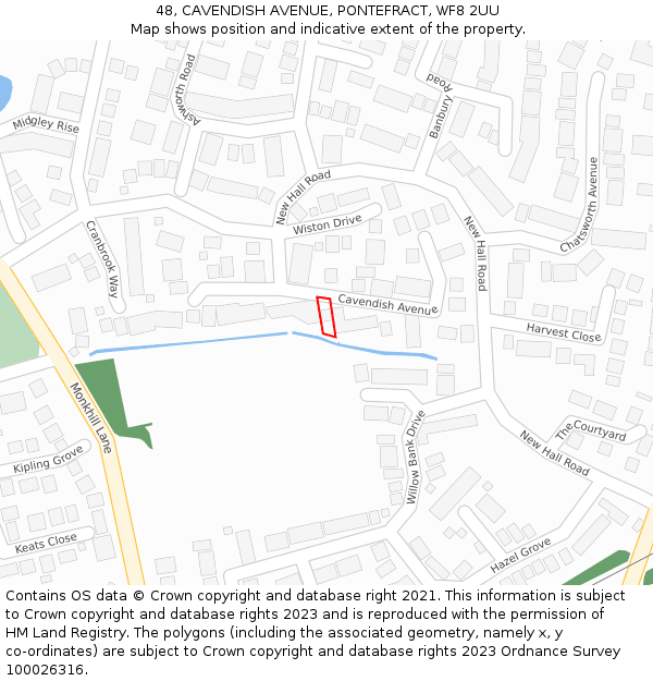 48, CAVENDISH AVENUE, PONTEFRACT, WF8 2UU: Location map and indicative extent of plot