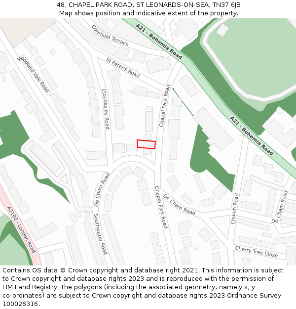 48, CHAPEL PARK ROAD, ST LEONARDS-ON-SEA, TN37 6JB: Location map and indicative extent of plot