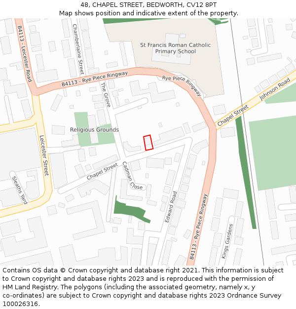 48, CHAPEL STREET, BEDWORTH, CV12 8PT: Location map and indicative extent of plot