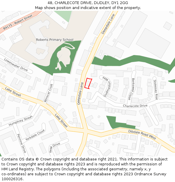 48, CHARLECOTE DRIVE, DUDLEY, DY1 2GG: Location map and indicative extent of plot