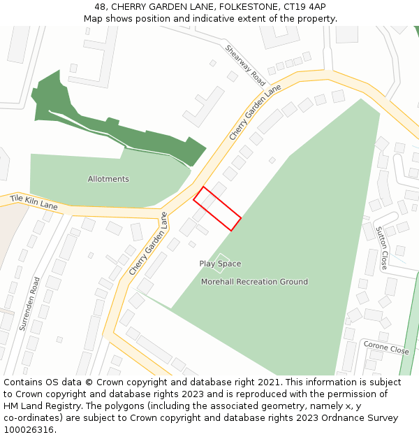 48, CHERRY GARDEN LANE, FOLKESTONE, CT19 4AP: Location map and indicative extent of plot