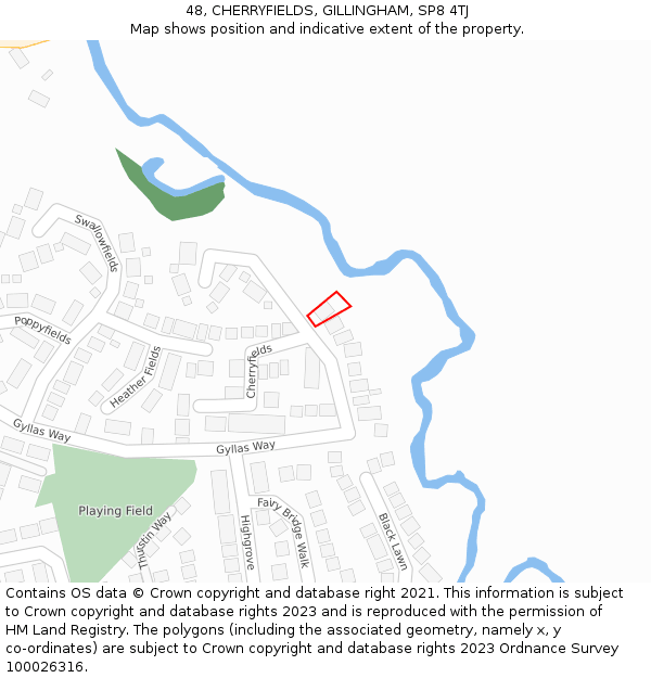 48, CHERRYFIELDS, GILLINGHAM, SP8 4TJ: Location map and indicative extent of plot