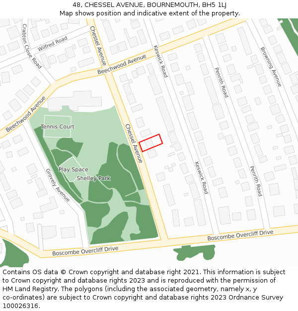 48, CHESSEL AVENUE, BOURNEMOUTH, BH5 1LJ: Location map and indicative extent of plot