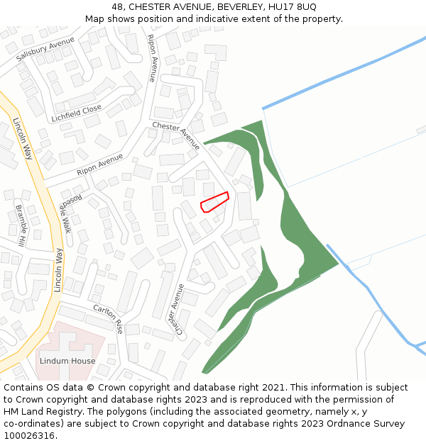 48, CHESTER AVENUE, BEVERLEY, HU17 8UQ: Location map and indicative extent of plot