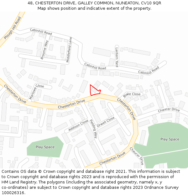 48, CHESTERTON DRIVE, GALLEY COMMON, NUNEATON, CV10 9QR: Location map and indicative extent of plot