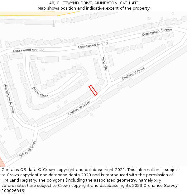 48, CHETWYND DRIVE, NUNEATON, CV11 4TF: Location map and indicative extent of plot