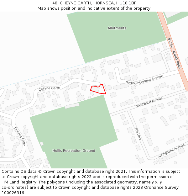 48, CHEYNE GARTH, HORNSEA, HU18 1BF: Location map and indicative extent of plot