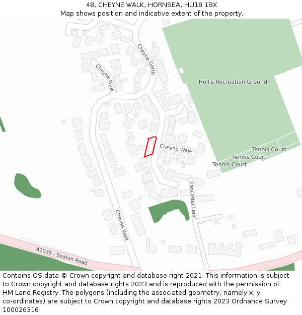 48, CHEYNE WALK, HORNSEA, HU18 1BX: Location map and indicative extent of plot