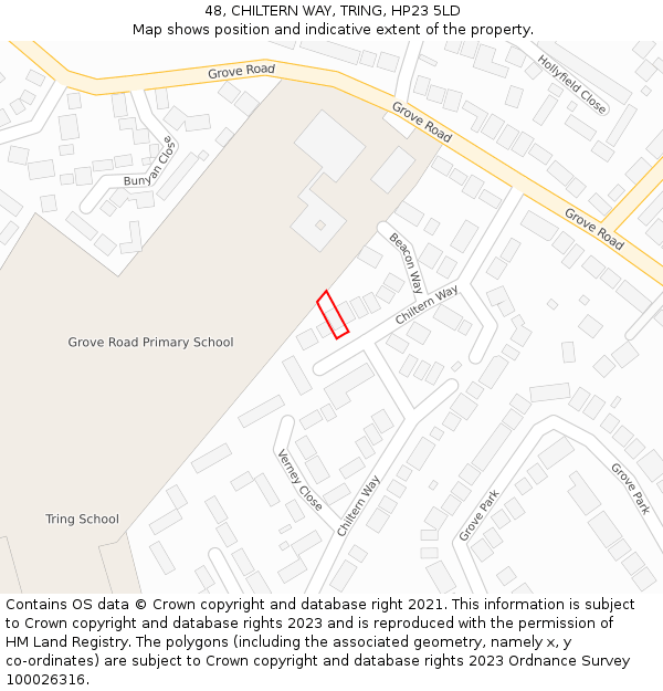 48, CHILTERN WAY, TRING, HP23 5LD: Location map and indicative extent of plot