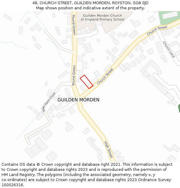 48, CHURCH STREET, GUILDEN MORDEN, ROYSTON, SG8 0JD: Location map and indicative extent of plot