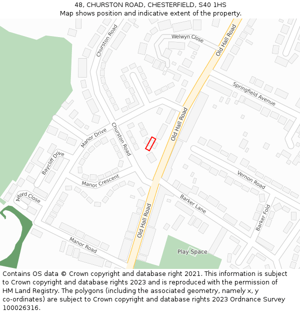 48, CHURSTON ROAD, CHESTERFIELD, S40 1HS: Location map and indicative extent of plot