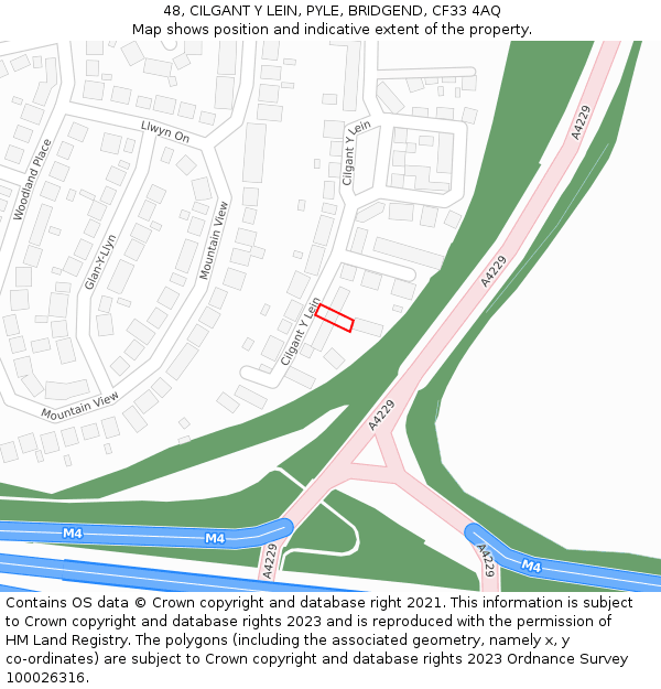 48, CILGANT Y LEIN, PYLE, BRIDGEND, CF33 4AQ: Location map and indicative extent of plot