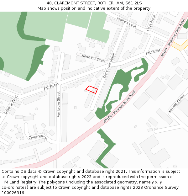 48, CLAREMONT STREET, ROTHERHAM, S61 2LS: Location map and indicative extent of plot