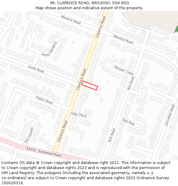 48, CLARENCE ROAD, RAYLEIGH, SS6 8SQ: Location map and indicative extent of plot
