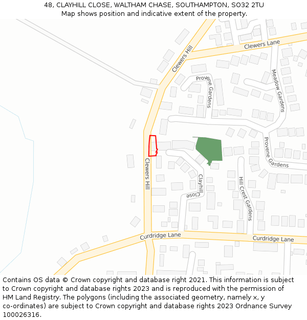 48, CLAYHILL CLOSE, WALTHAM CHASE, SOUTHAMPTON, SO32 2TU: Location map and indicative extent of plot