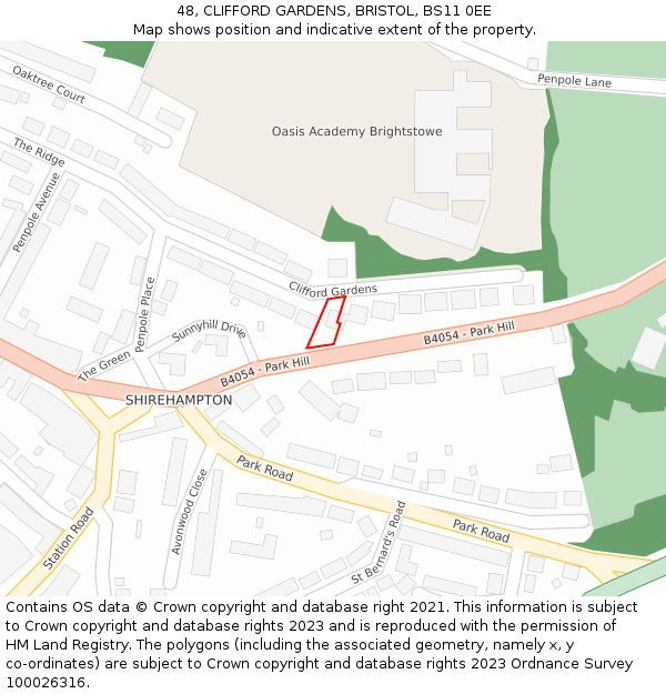 48, CLIFFORD GARDENS, BRISTOL, BS11 0EE: Location map and indicative extent of plot