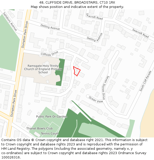 48, CLIFFSIDE DRIVE, BROADSTAIRS, CT10 1RX: Location map and indicative extent of plot