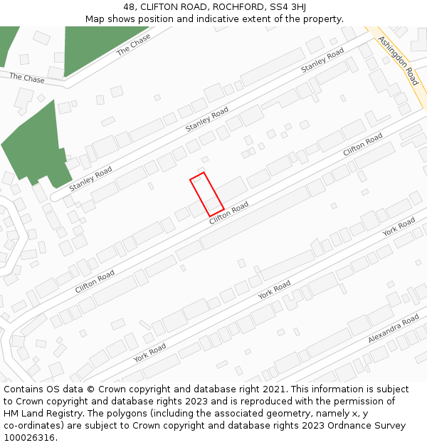 48, CLIFTON ROAD, ROCHFORD, SS4 3HJ: Location map and indicative extent of plot