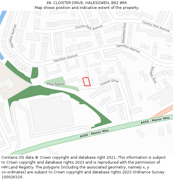 48, CLOISTER DRIVE, HALESOWEN, B62 8RA: Location map and indicative extent of plot