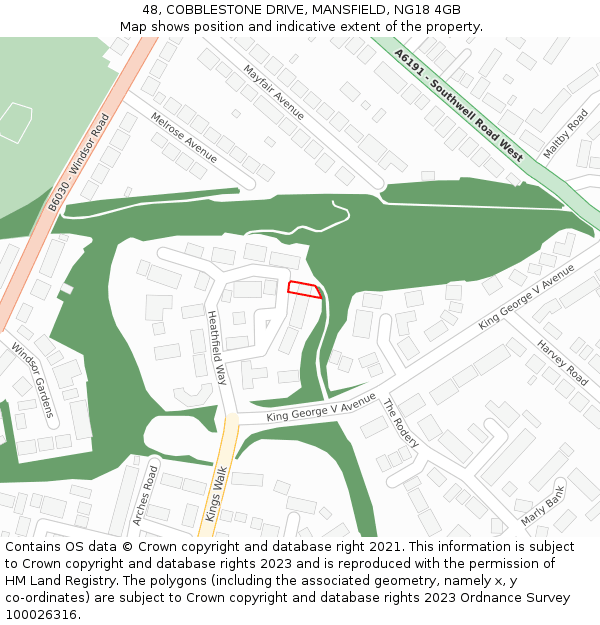 48, COBBLESTONE DRIVE, MANSFIELD, NG18 4GB: Location map and indicative extent of plot