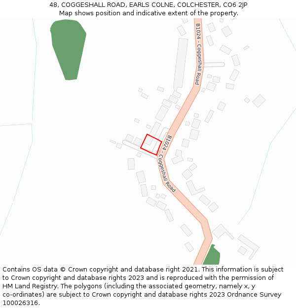 48, COGGESHALL ROAD, EARLS COLNE, COLCHESTER, CO6 2JP: Location map and indicative extent of plot