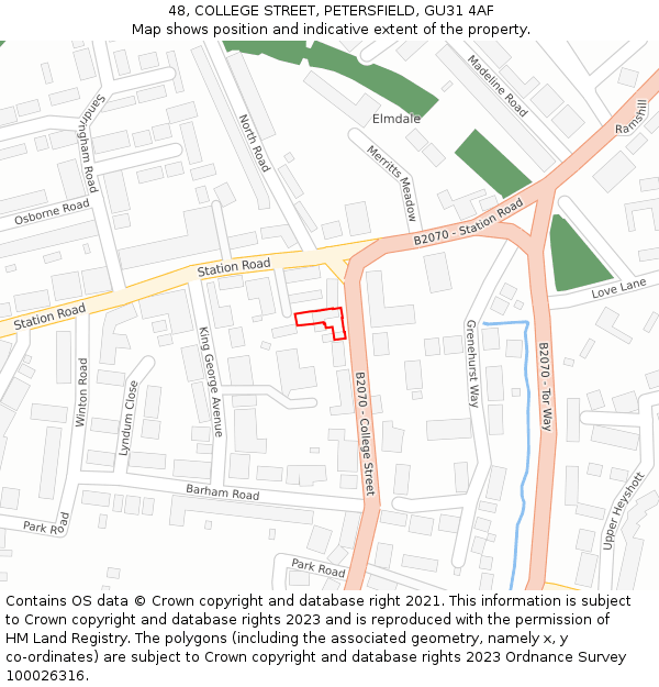 48, COLLEGE STREET, PETERSFIELD, GU31 4AF: Location map and indicative extent of plot