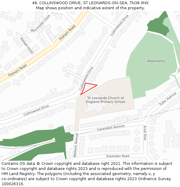 48, COLLINSWOOD DRIVE, ST LEONARDS-ON-SEA, TN38 0NX: Location map and indicative extent of plot