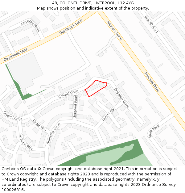 48, COLONEL DRIVE, LIVERPOOL, L12 4YG: Location map and indicative extent of plot