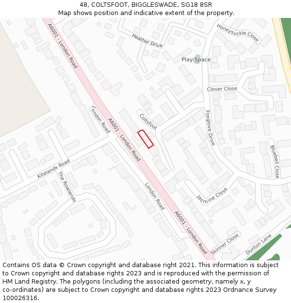 48, COLTSFOOT, BIGGLESWADE, SG18 8SR: Location map and indicative extent of plot