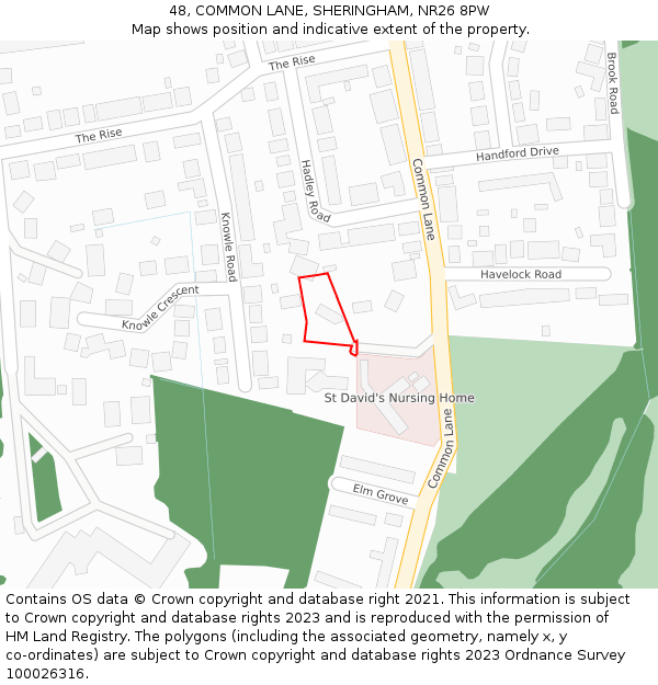 48, COMMON LANE, SHERINGHAM, NR26 8PW: Location map and indicative extent of plot