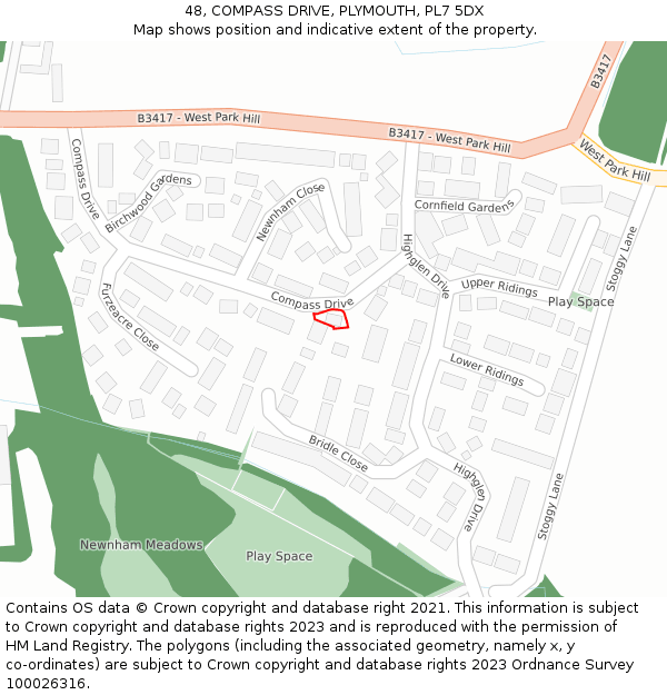 48, COMPASS DRIVE, PLYMOUTH, PL7 5DX: Location map and indicative extent of plot