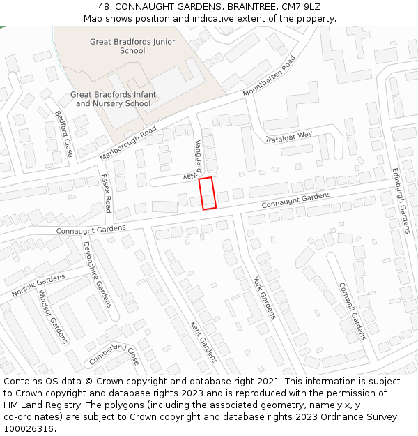 48, CONNAUGHT GARDENS, BRAINTREE, CM7 9LZ: Location map and indicative extent of plot