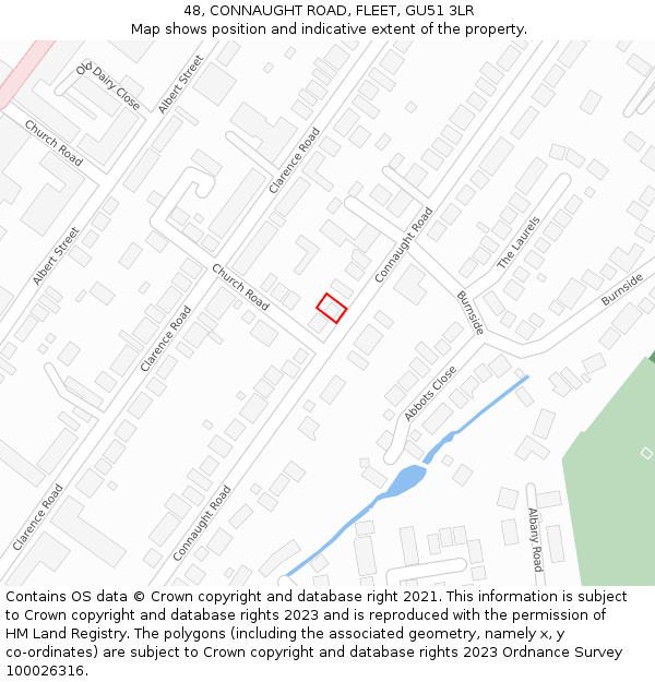 48, CONNAUGHT ROAD, FLEET, GU51 3LR: Location map and indicative extent of plot