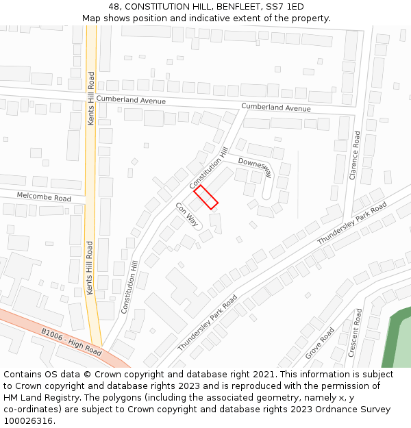 48, CONSTITUTION HILL, BENFLEET, SS7 1ED: Location map and indicative extent of plot