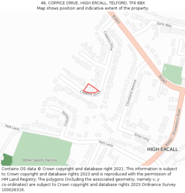 48, COPPICE DRIVE, HIGH ERCALL, TELFORD, TF6 6BX: Location map and indicative extent of plot