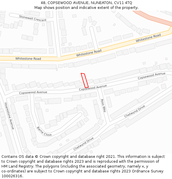 48, COPSEWOOD AVENUE, NUNEATON, CV11 4TQ: Location map and indicative extent of plot