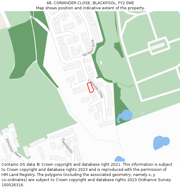 48, CORIANDER CLOSE, BLACKPOOL, FY2 0WE: Location map and indicative extent of plot