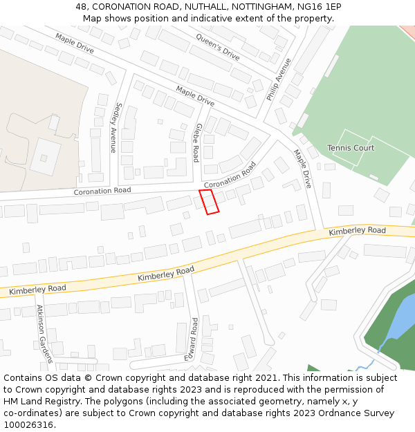 48, CORONATION ROAD, NUTHALL, NOTTINGHAM, NG16 1EP: Location map and indicative extent of plot