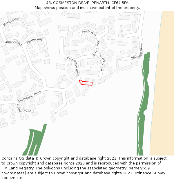 48, COSMESTON DRIVE, PENARTH, CF64 5FA: Location map and indicative extent of plot