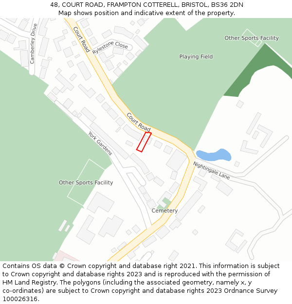 48, COURT ROAD, FRAMPTON COTTERELL, BRISTOL, BS36 2DN: Location map and indicative extent of plot