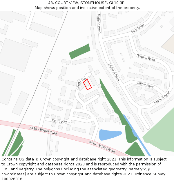 48, COURT VIEW, STONEHOUSE, GL10 3PL: Location map and indicative extent of plot