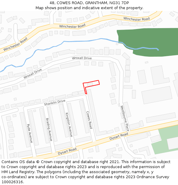 48, COWES ROAD, GRANTHAM, NG31 7DP: Location map and indicative extent of plot